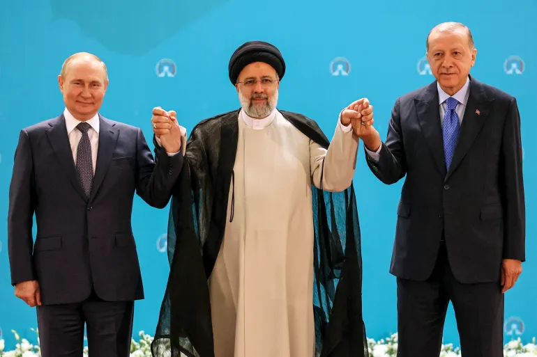 Image of Vladimir Putin, Ebrahim Raisi, and Recep Tayyip Erdogan